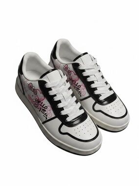 Hello Kitty White Lace-Up Casual Sneakers with Pink Accents